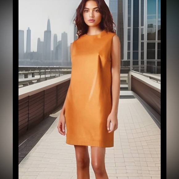 House of Harlow Dresses & Skirts - House of Harlow 1960 Vegan Faux Leather Mini Dress Large Orange Papaya $189